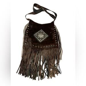 Raviani Western Fringe Crossbody Bag  Chocolate Brown  Calfskin